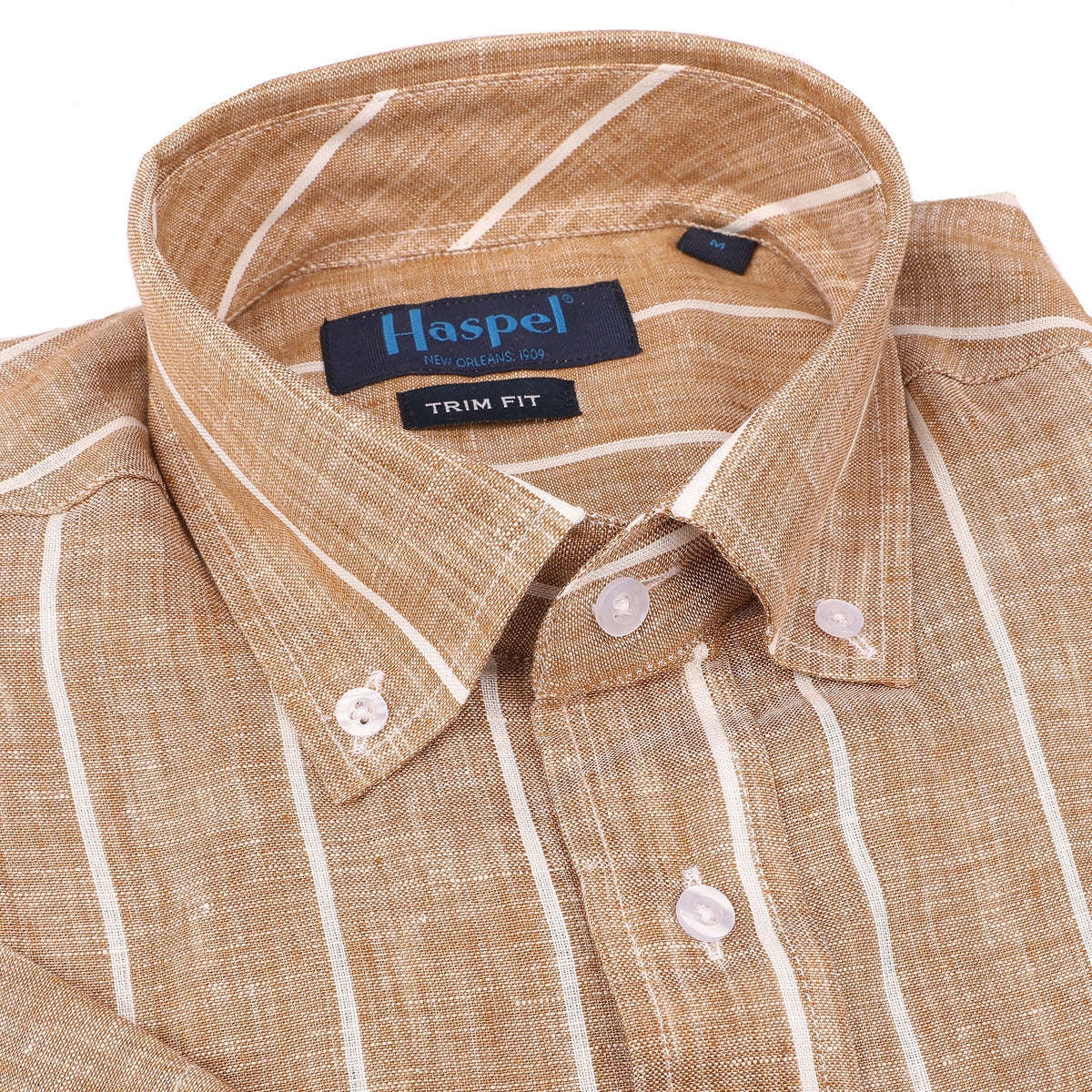 Sea Breeze Short Sleeve Tan Stripe Linen Shirt