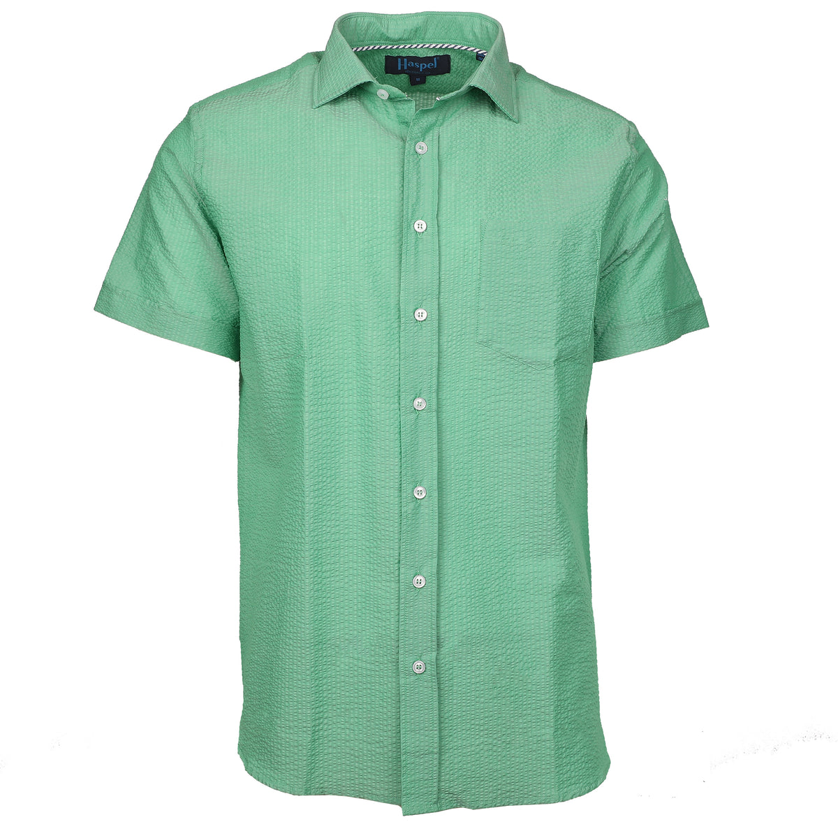 Freret Short Sleeve Solid Green Seersucker