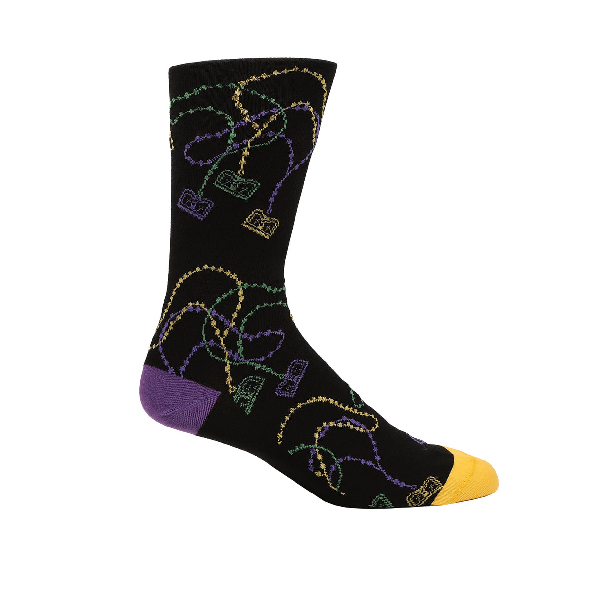 Purple, Gold, &amp; Green Crown Beads Black Socks