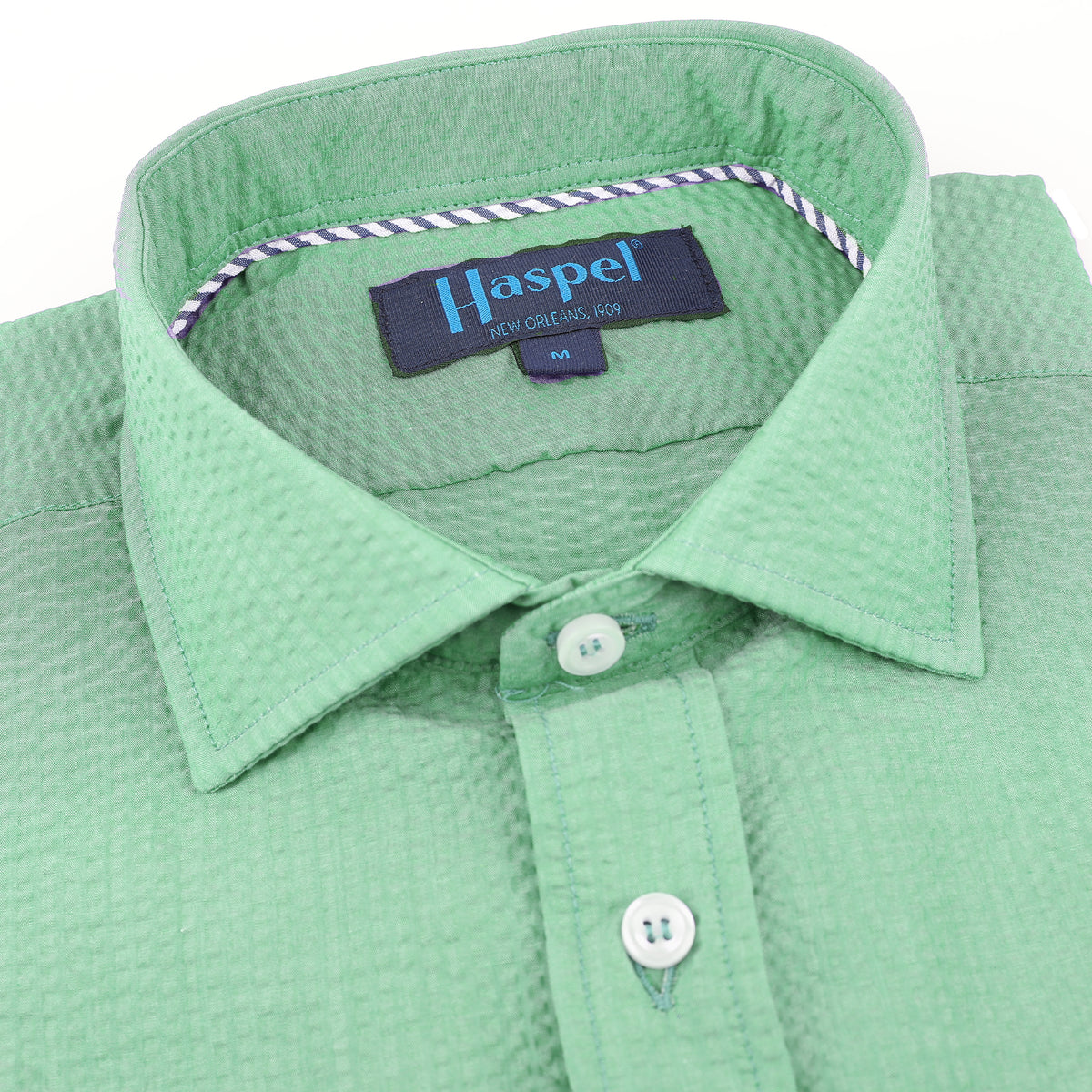 Freret Short Sleeve Solid Green Seersucker