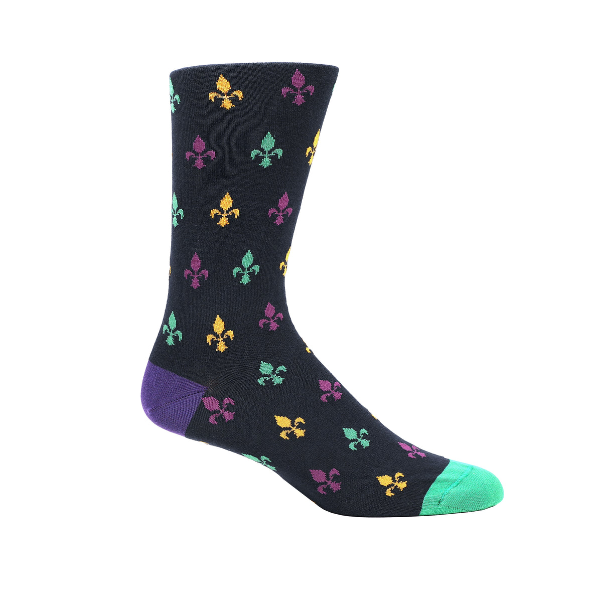 Purple, Gold, &amp; Green Fleur De Lis Navy Socks