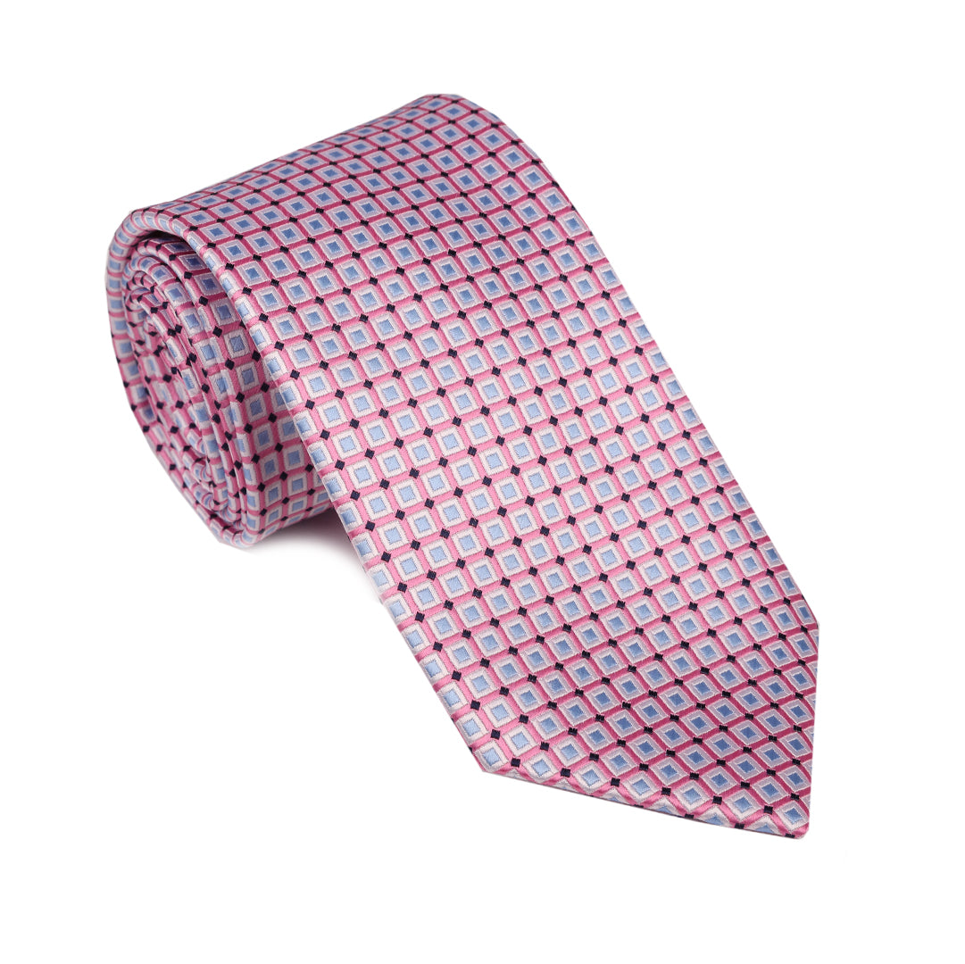 Pink With Lt. Blue Squares Tie