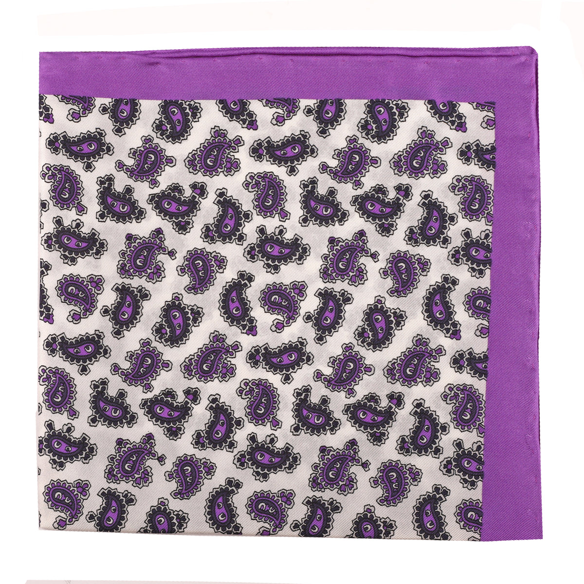 White &amp; Purple Silk Paisley Pocket Square