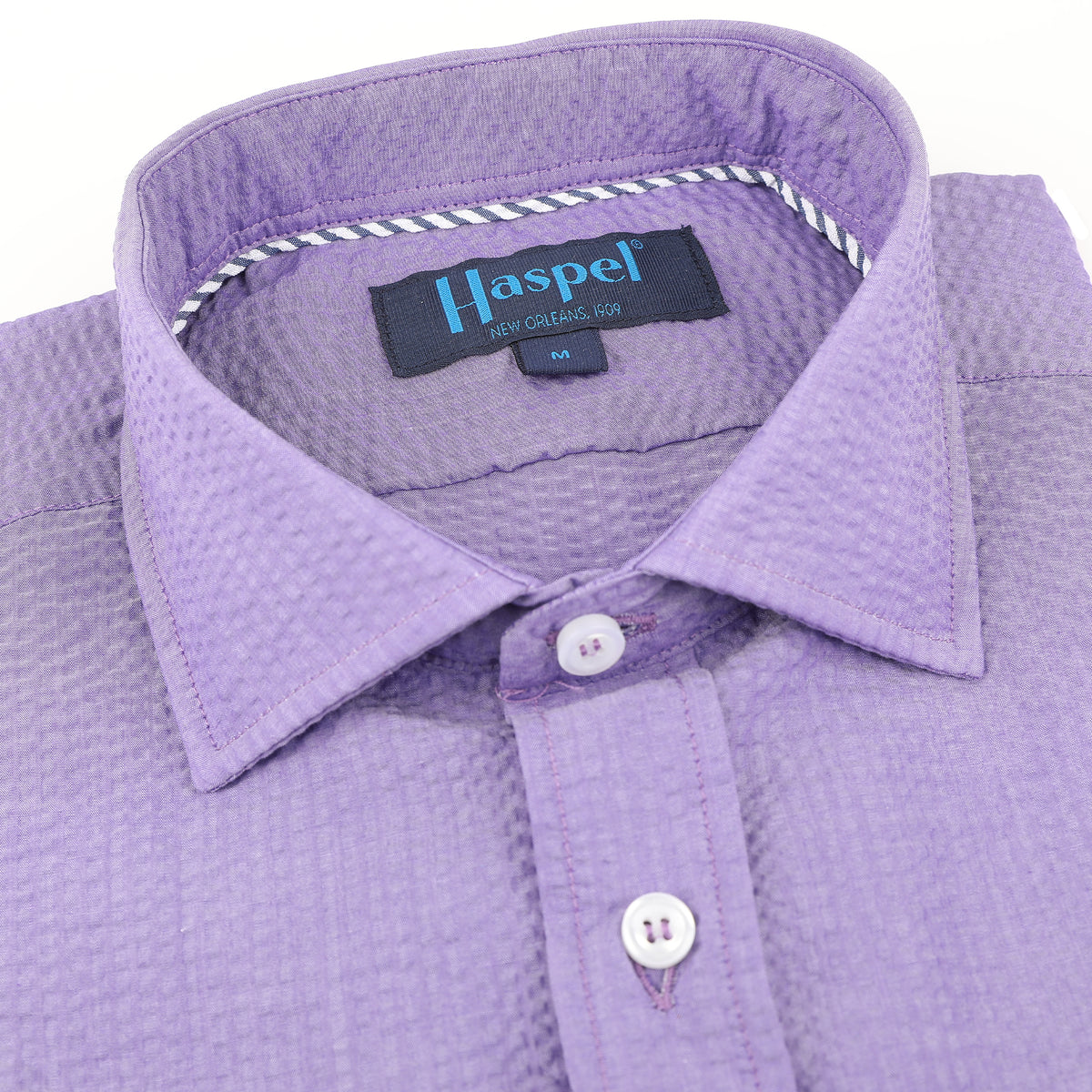 Freret Short Sleeve Solid Purple Seersucker