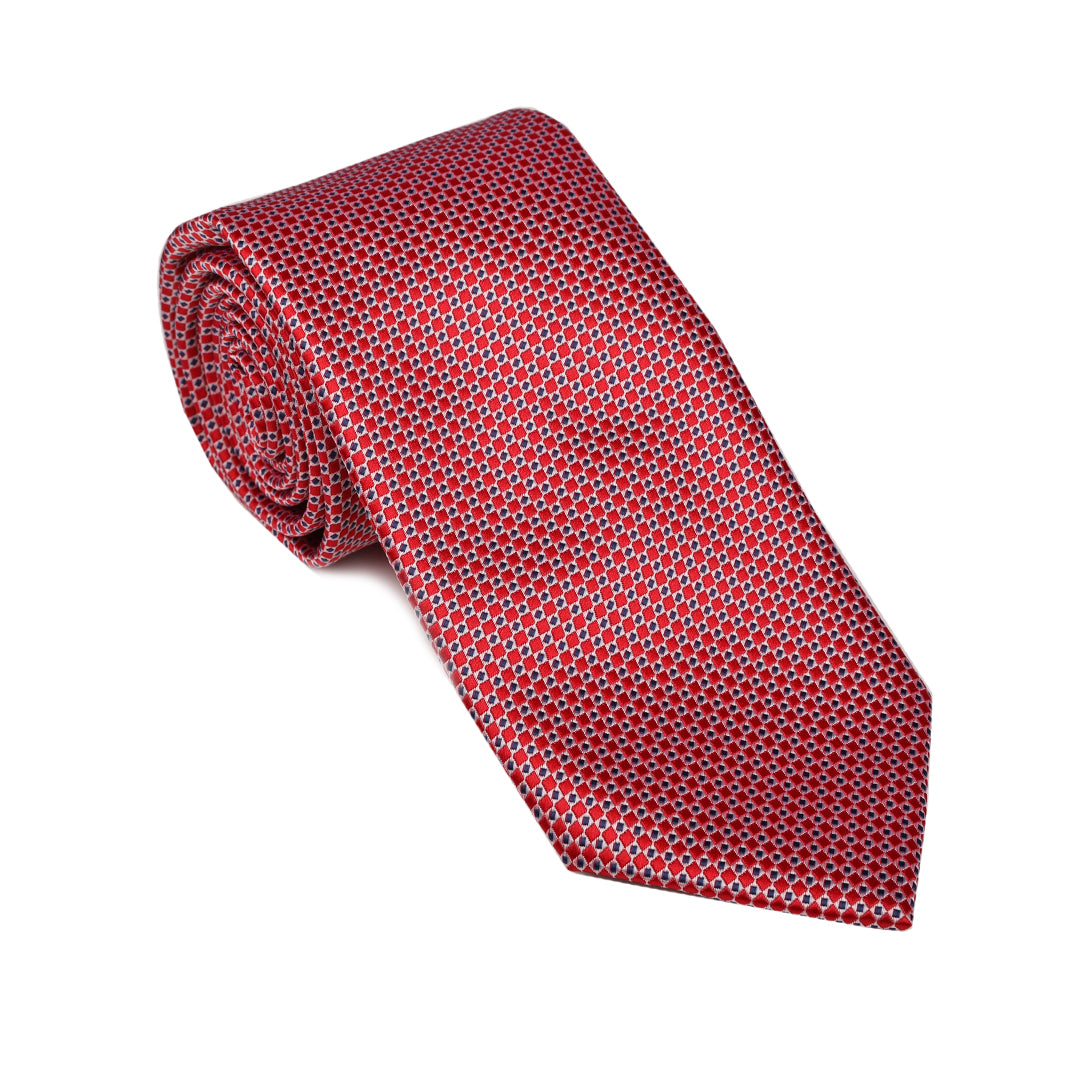 Red Neat With Navy Tie