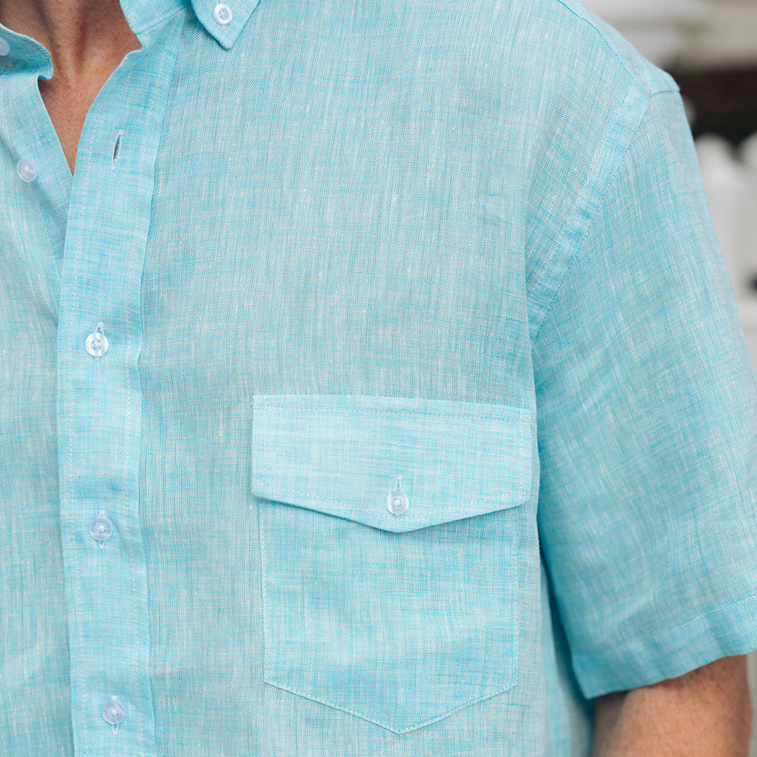 Sea Breeze Short Sleeve Teal Linen Shirt