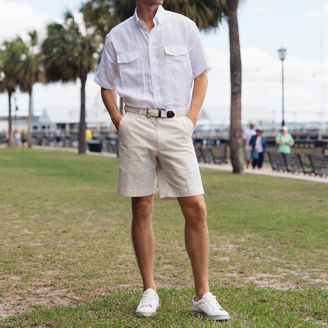 Sea Breeze Short Sleeve White Linen Shirt