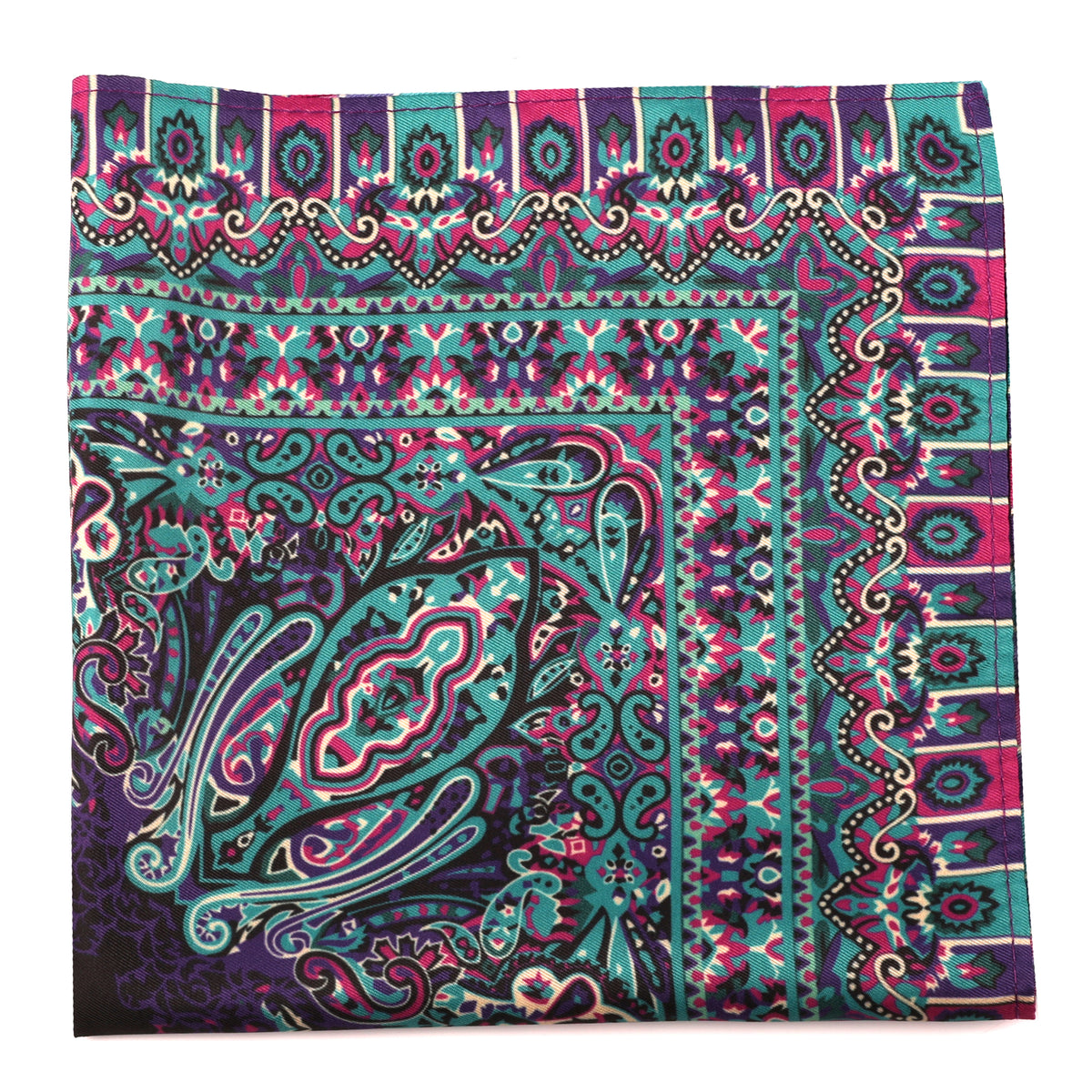 Green &amp; Fuschia Silk Pocket Square