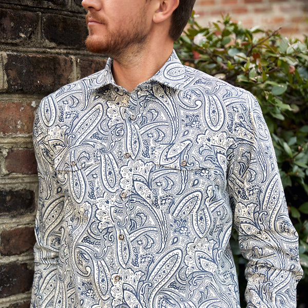 Men's Long Sleeve Shirts | Earhart Navy Ecru Paisley | Haspel