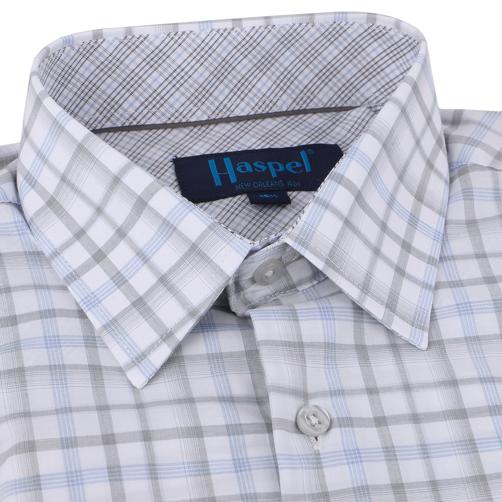 Men's Long Sleeve Shirts | Light Blue & Grey Plaid | Haspel