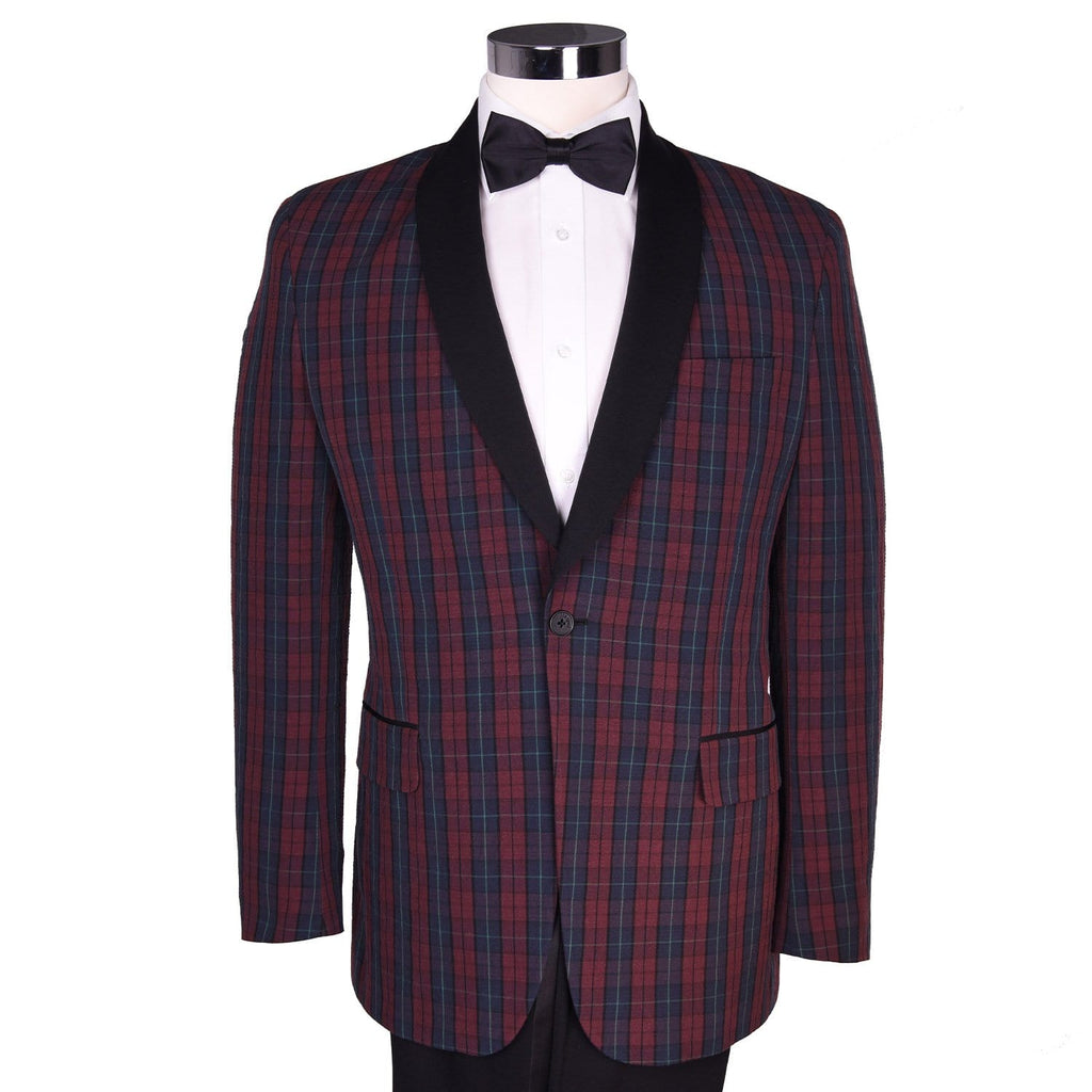 Burgundy Blue Seersucker Royale Plaid Dinner Jacket